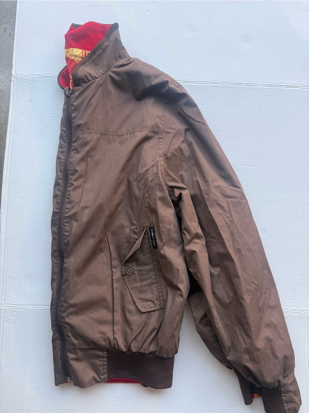 Members Only Brown Bomber Jacket with Red Lining